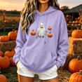 thumbnail image 2 of Craaazy Halloween Fall Pumpkin Graphic Hoodie Tops for Women Regular Fit Solid Color Hood Neck Pullover Long Sleeve Pumpkin Print Front Pocket Fall Winter Daily Casual Outfit, 2 of 6