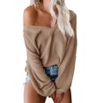 thumbnail image 1 of Camisa ReachMe para mujer con hombros descubiertos, punto gofrado, color caqui, talla L, 1 of 4