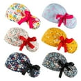 thumbnail image 6 of 6PCS Adjustable Scrub Caps Women Nursing Hats Bouffant Nurse Hats with Buttons Ponytail Holder Fresh Patterns Multi-Color Party Hats, 6 of 8