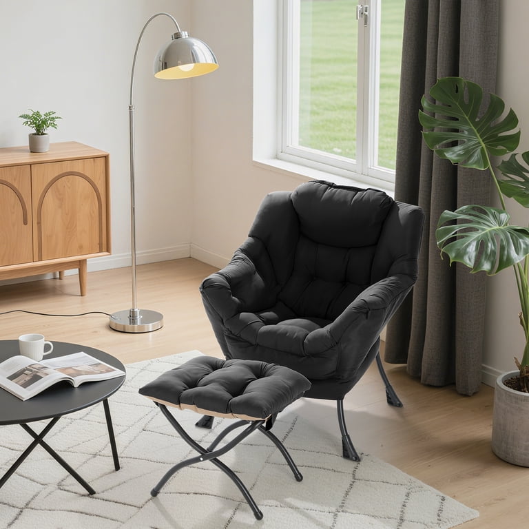 Arlopu Lazy Chair with Foldable Ottoman, Black photo 7