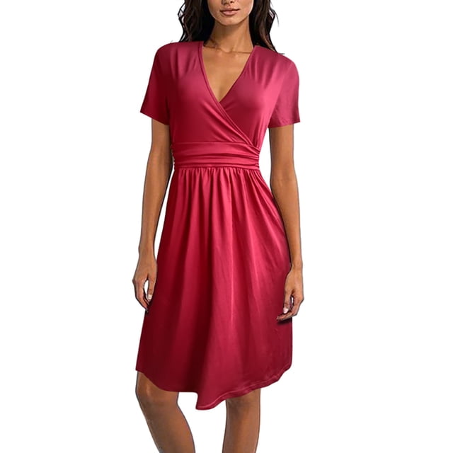 Vestido de manga corta con cuello en V para mujer - Estampado floral - Largo medio - Verano informal
