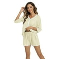 thumbnail image 2 of Baywell Women's Button Down Pajamas Set 3/4 Sleeve Tops Shorts V Neck Sleepwear Soft Silk Satin Pjs Loungewear Set Contrast Color Lounge Pjs Shorts Set with Pockets S-XXL, 2 of 6