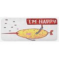 thumbnail image 1 of Cartoon Kitchen Mat, Fat Little Fish Character Holds Happy Phrase Flag Humor Animal Design, Plush Decorative Kitchen Mat with Non Slip Backing, 47" X 19", Multicolor, by Ambesonne, 1 of 1