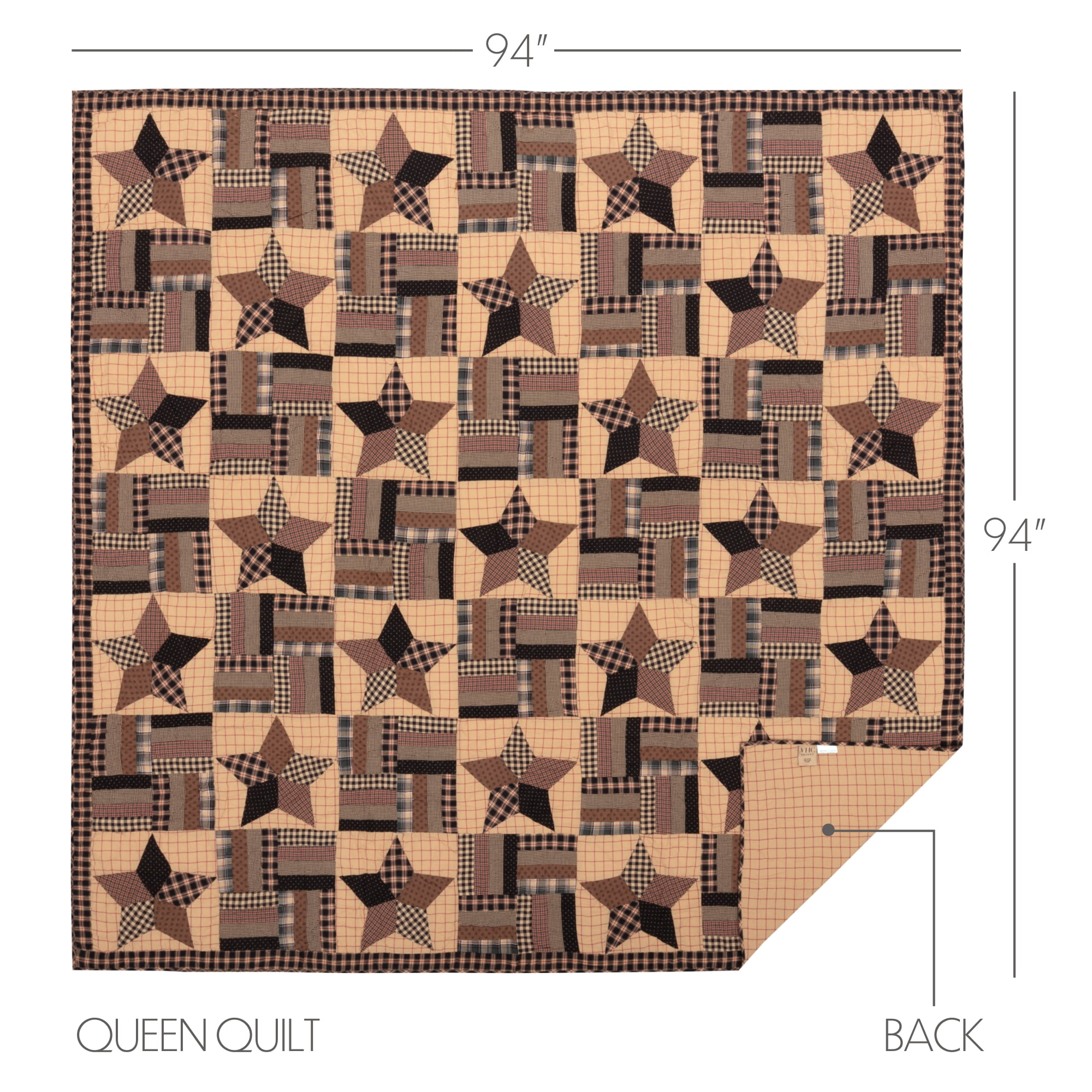 VHC Brands 9374 94 x 94 in. Bingham Star Queen Quilt