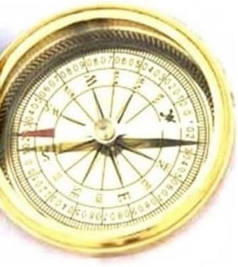 Maritime treasures Vintage Brass Pocket Compass, Antique Nautical Compass with Engraved Dial, Portable Navigation Compass for Hiking, Camping, Travel & Gift Collectible
