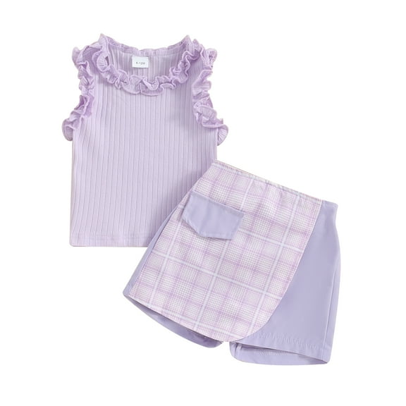 Bagilaanoe 2pcs Toddler Baby Girl Skirt Set Ruffle Sleeveless Tank Tops   Plaid Shorts Skirt 6M 12M 18M 24M 3T 4T Kids Casual Summer Clothes