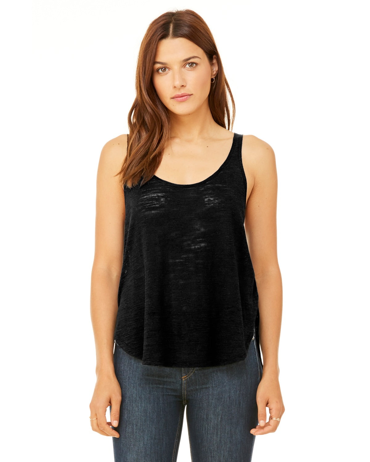 BELLA+CANVAS - The Bella + Canvas Ladies Flowy Side Slit Tank Top - SOLID BLACK SLUB - XL 