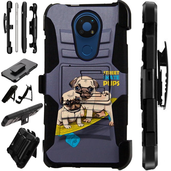WORLD ACC LuxGuard Holster Case Compatible with Nokia C5 Endi Hybrid Phone Cover (Skate Pug)