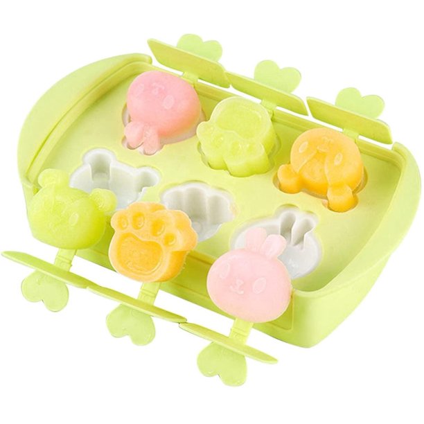 Moldes de silicona para paletas de hielo con diseño animal, molde para paletas de hielo con 6 cavidades, moldes para paletas para niños, grado alimenticio, sin Bpa, apto para lavavajillas, verde Feliz Sencillez