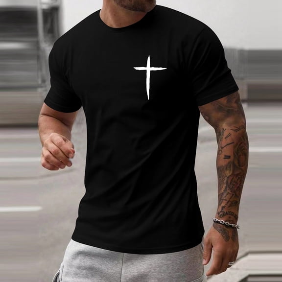 Christian Jesus Shirts for Men Cross Graphic T Shirt Faith Religious Short Sleeve Crew Neck Tees Black S