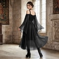 thumbnail image 5 of Women Gothic Witch Maxi Dress, Off Shoulder Sheer Flare Long Sleeve Lace Up Vintage Gown, Floor Length Renaissance Costume Dress for Halloween Cosplay Themed Party XL, 5 of 6