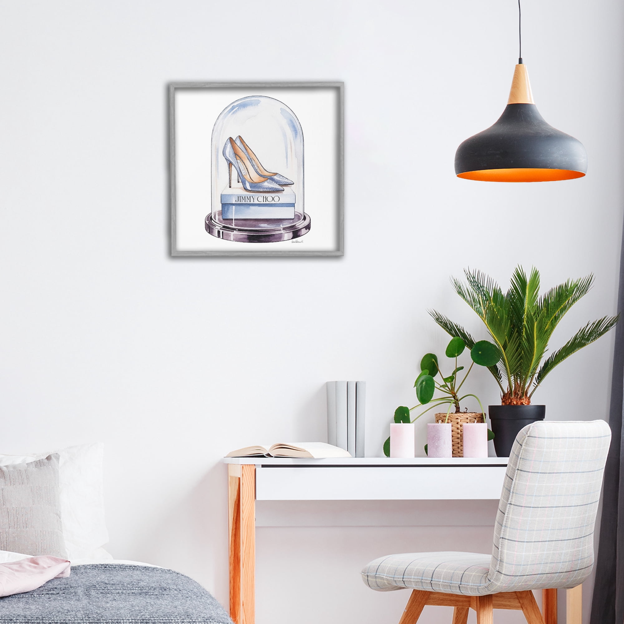 Stupell Industries Elegant Shoes in Bell Jar Gray Framed Giclee Art, design by Amanda Greenwood
