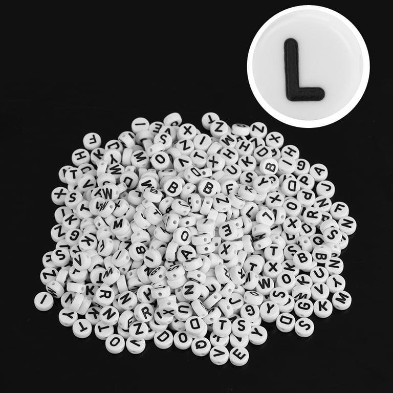 Acrylic Letter Beads Alphabet White Letters Black Cube Bead, 6×6mm 1200pcs,  for Friendship Bracelets and Gifts Souvenir Jewelry Making