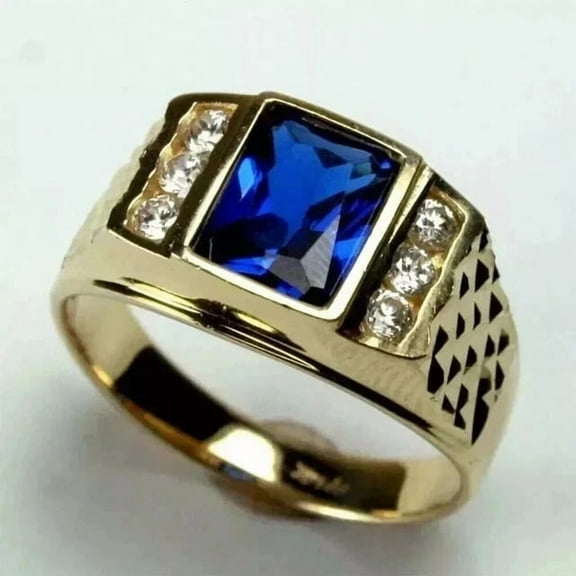 3CT Emerald Cut Lab Created Sapphire Men's Wedding Ring 14K Yellow Gold Finish