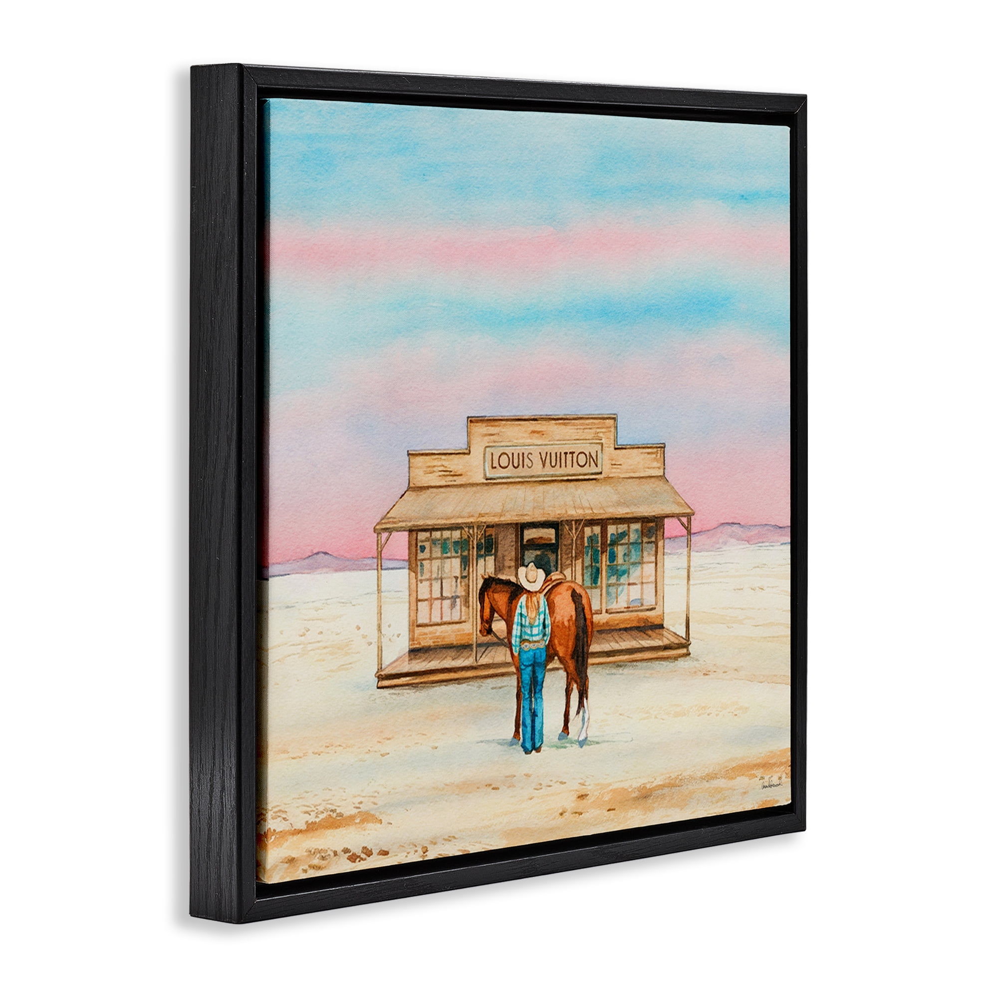 Stupell Industries Glam Cowgirl Shopping Fashion Painting Black Floater Framed Canvas Art Print Wall Art, 25 x 25