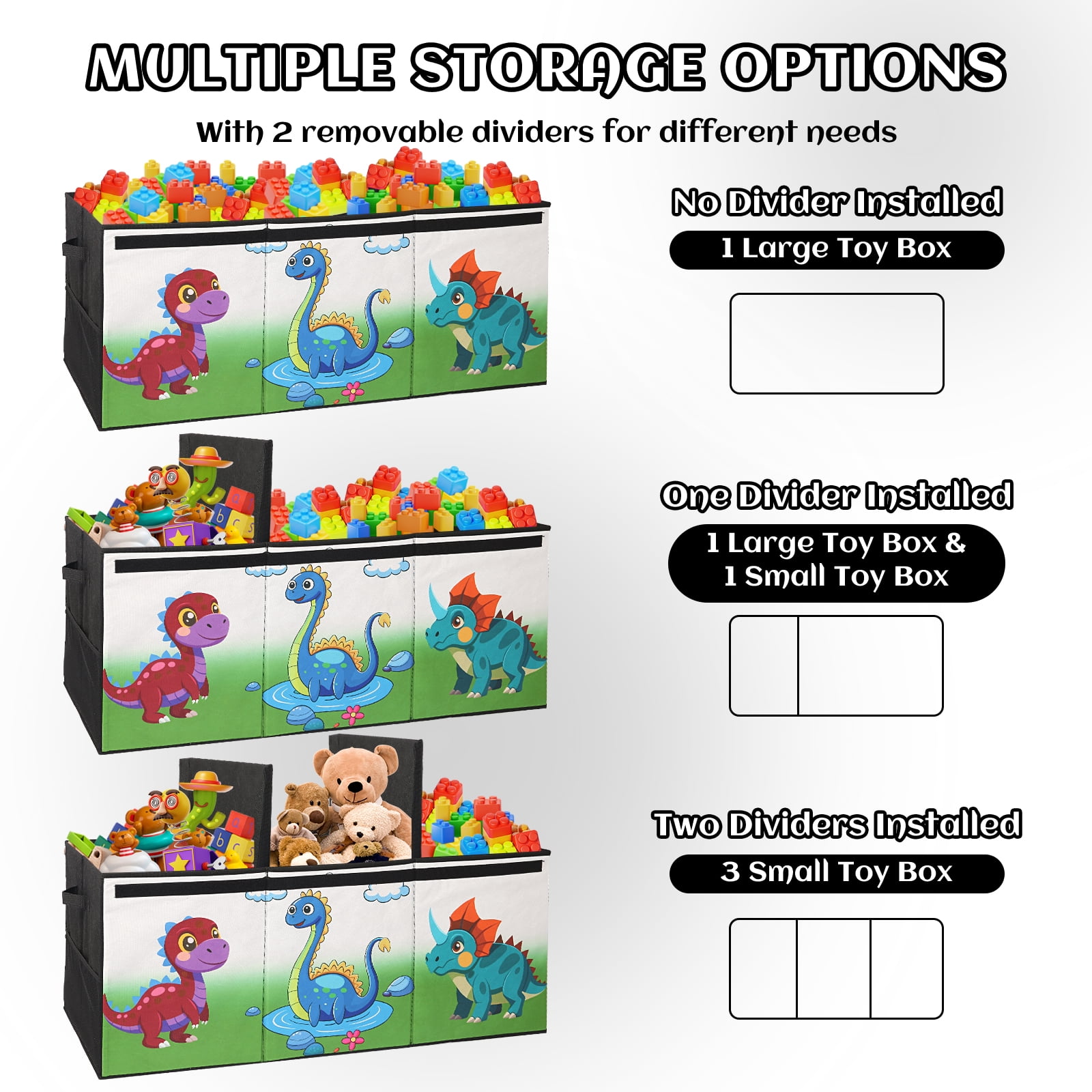 FIIOEOY Extra Large Toy Box, Collapsible Storage Organizer with Lids, Sturdy Dinosaur Toy Chest for Boys Girls, 40"x16"x16" Kids Storage Bin Box Baskets for Living Room, Playroom, Bedroom, Nursery