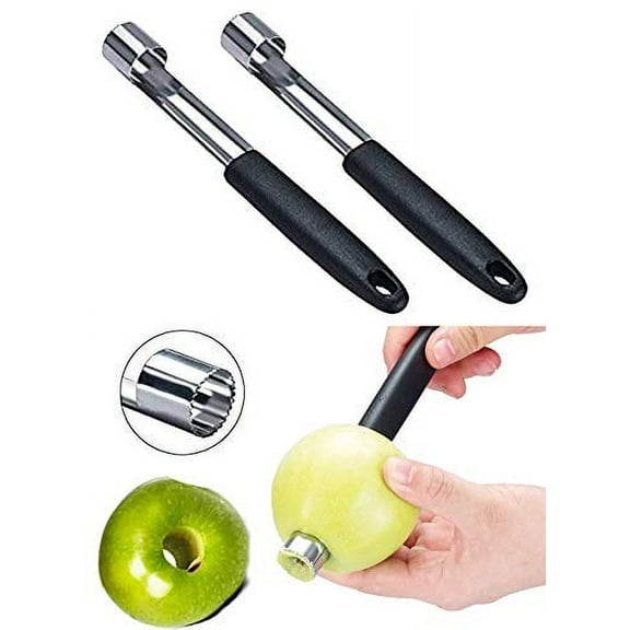 2 PACK Apple Pear Pepper Poker Pusher Tool by BRIGHT KITCHEN Stainless Steel Pear Fruit Seed Remover Cherry Red Grip with Serrated Blade