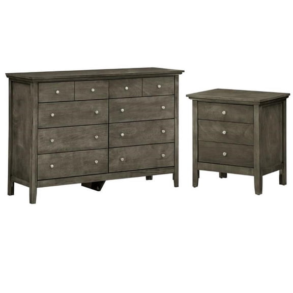 Home Square 2-Piece Set with 8-Drawer Dresser and 3-Drawer Nightstand in Gray