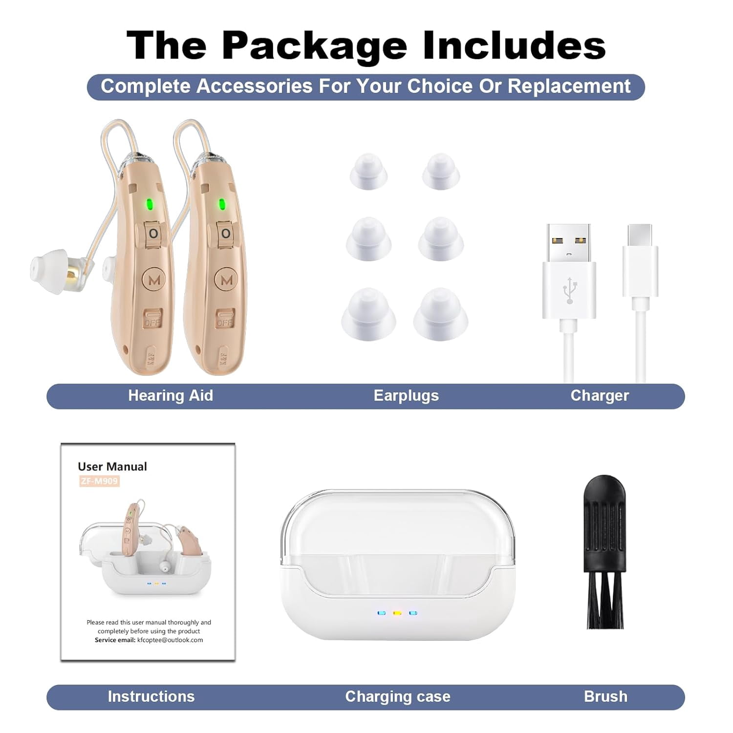 Hearing Aids, Rechargeable Hearing Aid for Seniors Adults with Noise Cancelling, Digital Invisible Hearing Amplifier with Volume Control, Portable Charging Case (white)