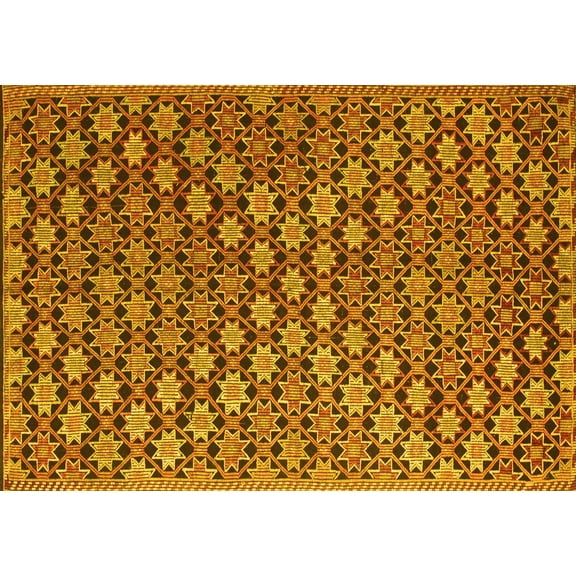Ahgly Company Indoor Rectangle Abstract Yellow Contemporary Area Rugs, 4' x 6'