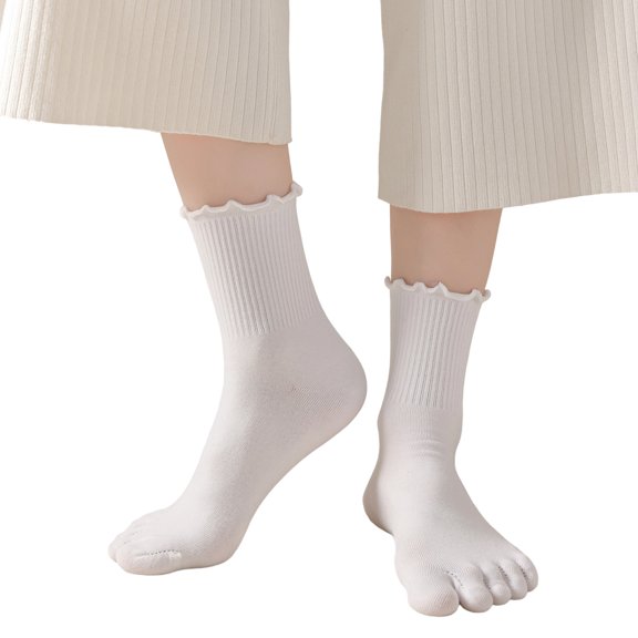 Ruffle Accent Toe Socks Breathable Fabric Sock for Casual Outfits and Long Hours Daily Wear Separated Toe Socks