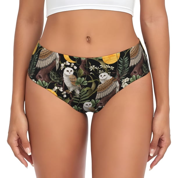Fotbe Owls And Plants Calzones Estampados para Mujer – Ropa Interior de Algodón, Cómoda, Suave y Elástica-Small