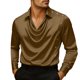 thumbnail image 1 of Ceisia Men Long-Sleeve Dress Shirt Silk with Silver Buttons Decoration Resisting Wrinkles Brown L Gift, 1 of 8