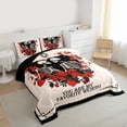 thumbnail image 3 of Manfei Gothic Skull Skeleton Bedding Comforter Set,Romantic Valentine Day Twin Comforter Sets,Red Flower Floral Bedding Set For Girl Boys,Super Cozy Room Decor Reversible,2-Piece, 3 of 8