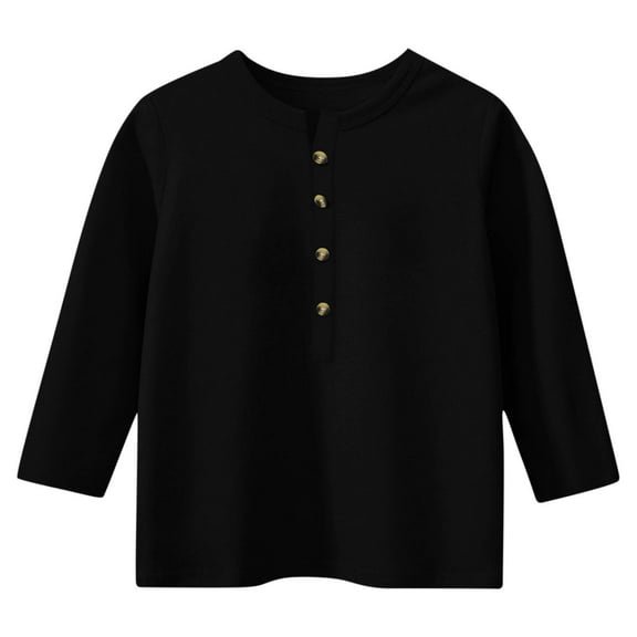 Kids Henley Neck Shirts Button Long Sleeve Tshirts Loose Yunic Pullover Tops, Grils Spring Outfits 2025 Trendy,01_Black