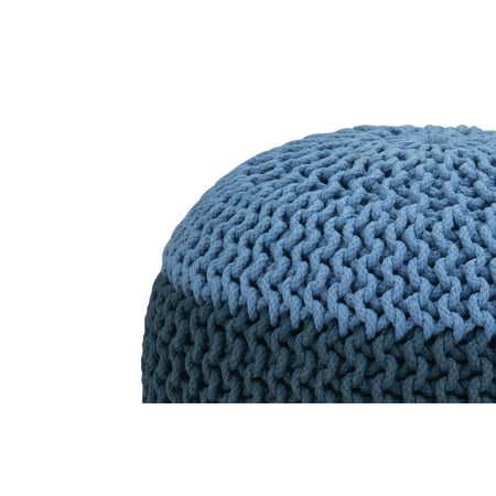 Simpli Home - Nikki Round Contemporary Polystyrene/Knitted Cotton Pouf - Blue/Navy Blue