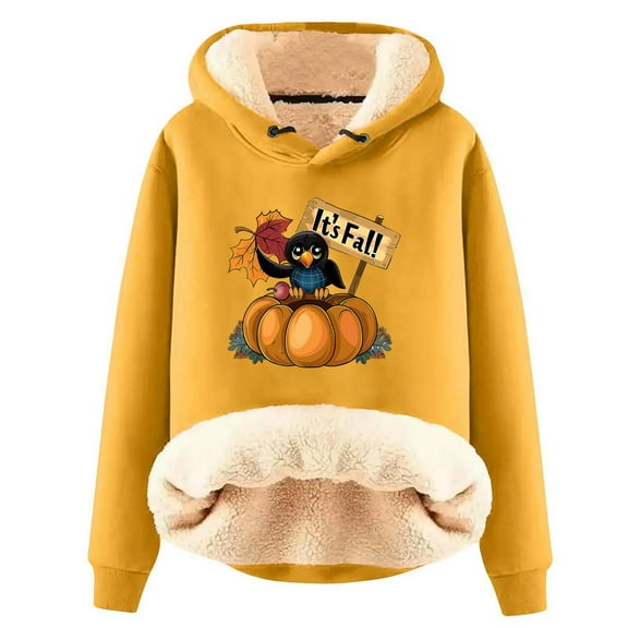 Azrian Fall Sweater Pullover Hoodie Tops for Womens Ladies' Thanksgiving Printed Hooded Drawstring Off Shoulder Long Sleeved Sweatshirt With Fleece Top Long Sleeved Hooded Casual Jacket