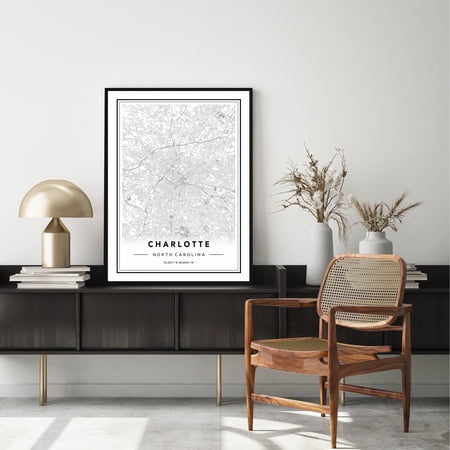 Poster Charlotte NC Map Print, Charlotte Map Poster , Charlotte North Carolina Map Wall Art, Black & White Charlotte NC City Map, City Map-UNFRAMED
