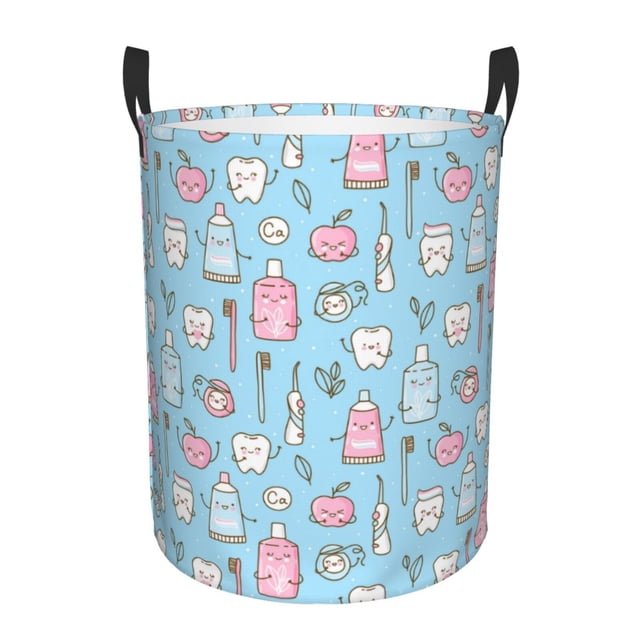 Balery Funny Cute Teeth Cesta de ropa redonda con asas, impermeable, independiente, para ropa, juguetes, dormitorio y familia-Medium