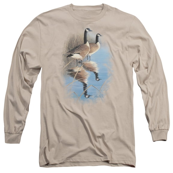 Wildlife Morning Reflections Canada Geese Long Sleeve T-Shirt Adult 18/1 Sand