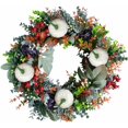 thumbnail image 1 of Corona de calabazas blancas, ranúnculo, hermosa decoración clásica de otoño para puerta de entrada de casa de campo, decoración de otoño para el hogar, Acción de Gracias, 1 of 5