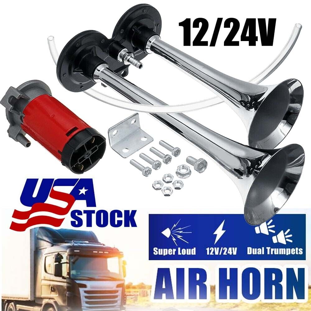 1000DB Ultra Loud Dual Trumpet Air Horn Compressor 12V Fit Car Truck Train Boat*