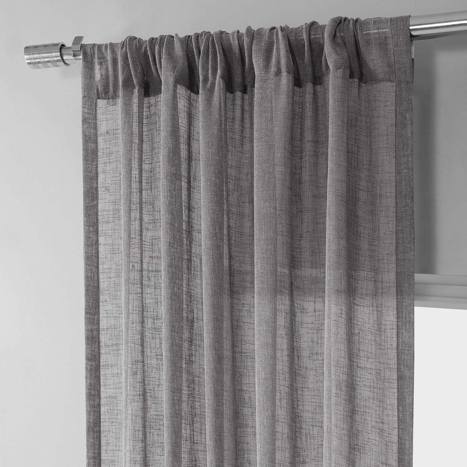Gravel Grey Solid Faux Linen Sheer Curtain (1 Panel), Gravel Grey, 50W X 120L