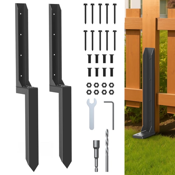 SEDALIP Fence Post Repair Kit, Heavy-Duty Steel Support Stakes, 2.0mm Thickened Cold-Rolled Steel for Stabilizing Leaning Wood Fence Posts, 2 pack