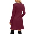 thumbnail image 4 of CIENVNSTG Formal Dresses for Women Round-Neck Long Sleeve Party Dress Deep Red S, 4 of 5
