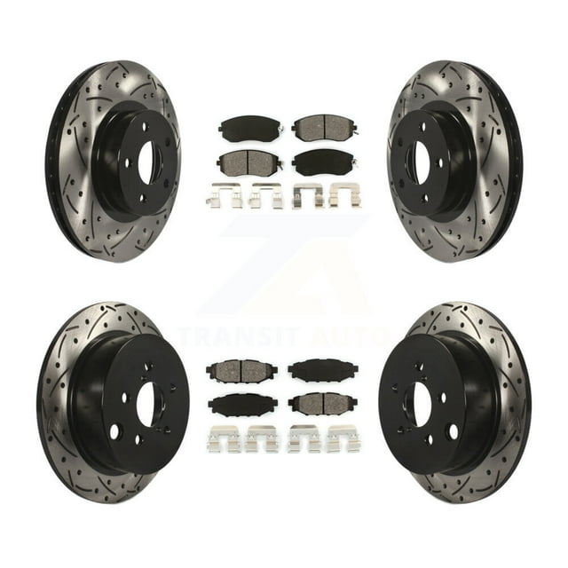 Transit Auto Front Rear Coated Drilled Slotted Disc Brake Rotors and Semi-Metallic Pads Kit for Car Subaru Impreza KDS-100246