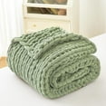 thumbnail image 6 of Chunky Knit Blanket Throw, 100% Hand Knit Chenille Throw Blanket for Sofa & Home Decor, Soft and Cozy Knitted Throw Blankets (Sage Green，40"x50"), 6 of 16