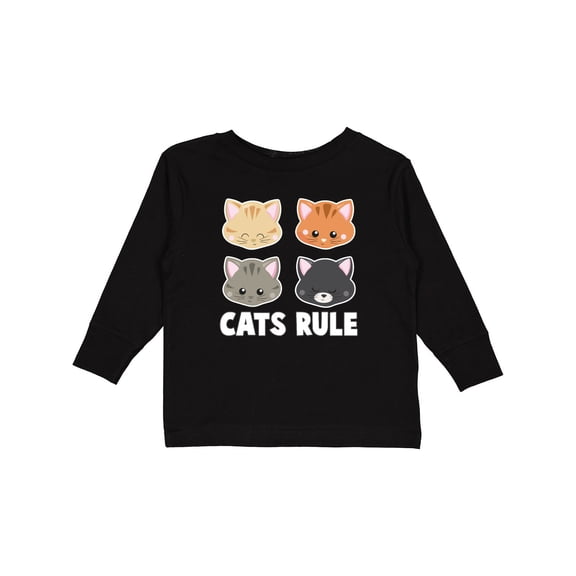 Inktastic Cats Rule with Cat Heads Boys or Girls Long Sleeve Toddler T-Shirt
