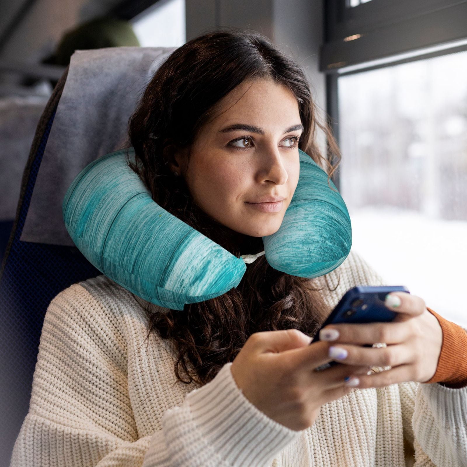 Xecao Teal Turquoise Wood Print Memory Foam Cervical Neck Pillow Versatile U-Shaped Pillows for Home,Office,Camping,Travelling,Soft Washable Cover