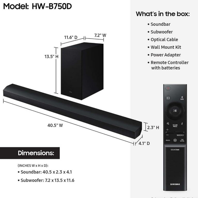 Samsung HW-B750D 5.1ch Soundbar with Dolby Virtual:X DTS (2024 ...