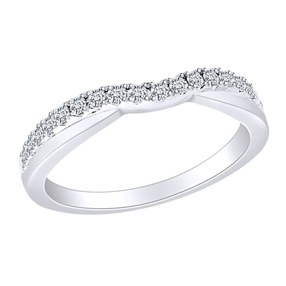 AFFY 1/4 Carat Round White Natural Diamond Curved Wedding Band Ring In 10K Solid White Gold (0.25 Cttw) Ring Size-5
