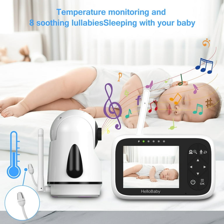 Hellobaby Baby Monitor-HB6336 with Camera and Audio, 3.2 inch IPS Color Display, Full Remote Pan Zoom, IR Night Vision, 1000 ft. Range, Wall Mount, No