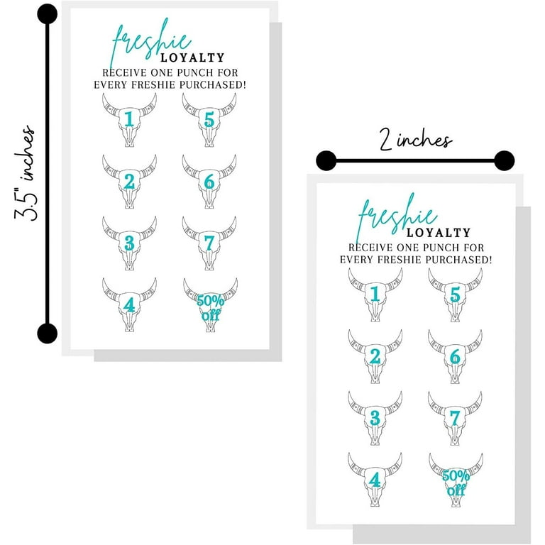 Freshie Loyalty Cards With Bull Skull Design - 50 Pack, 2 X 3.5 Inches, Premium Matte Cardstock (White & Turquoise)