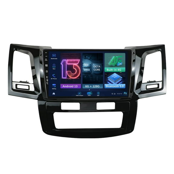 Sehmtoo Double Din 9inch QLED Screen [DAB /4G/WIFI/Carplay ] Android Car Radio Stereo Head Unit Suitable For Toyota Hilux/Fortuner Revo Vigo 2005-2014 - [6G 128G] - Free Camera Mic BT GPS RDS