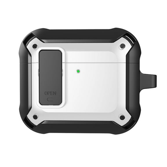 Dteck Case for Apple AirPods 2nd 1st Generation,Shockproof Rubber Secure Lock Case Armor Military Full-Body Rugged Cover with KeyChain for AirPods 2nd/1st Gen,White