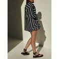thumbnail image 3 of Womens Striped 2 Piece Outfits Button Down Shirts and Shorts Lounge Matching Sets Black XL, 3 of 4